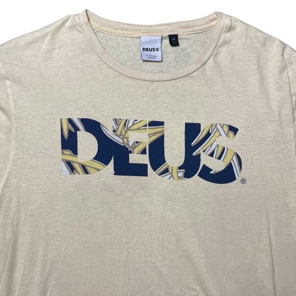 Deus Ex Machina Miyagi Caps Tee Shirt Spellout Yellow Faded Motorcycle Medium - Picture 2 of 9